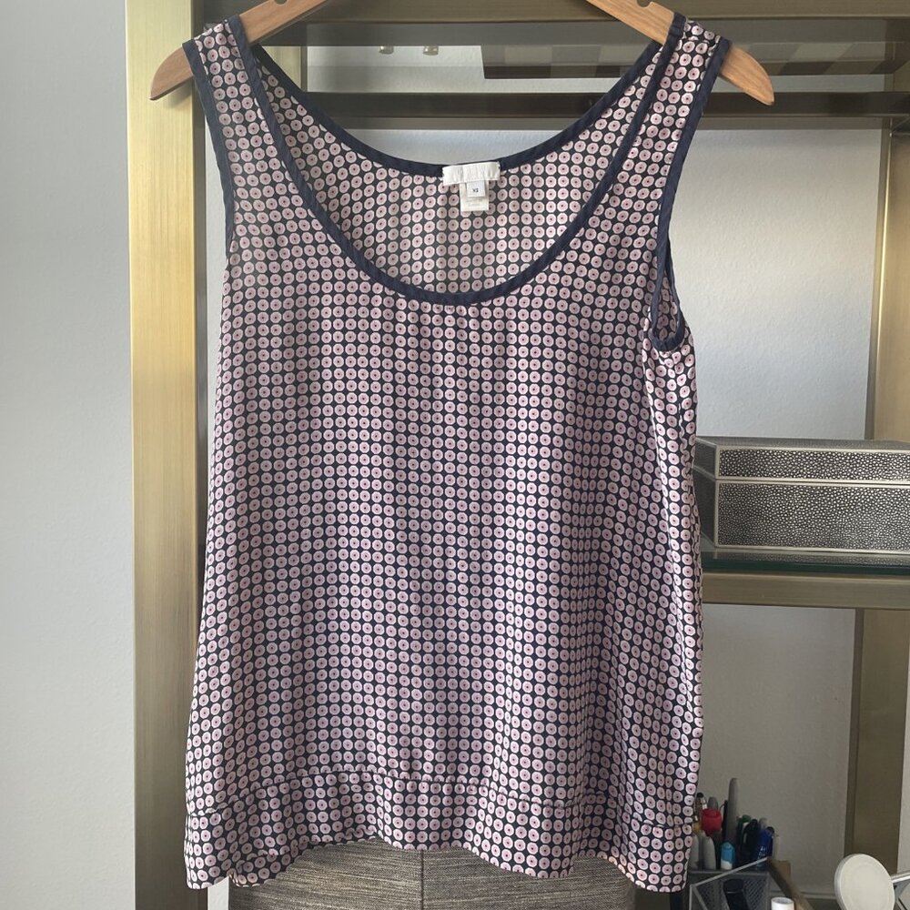 J.CREW Collection Women’s 100% Silk Tank Top Size XS Navy Pattern Scoop Neck